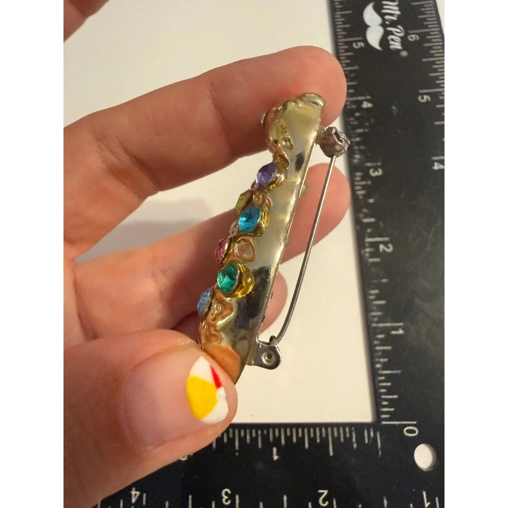 Gold Tone Multi Color Rhinestone Leopard Brooch Pin Jungle Cat Jewelry